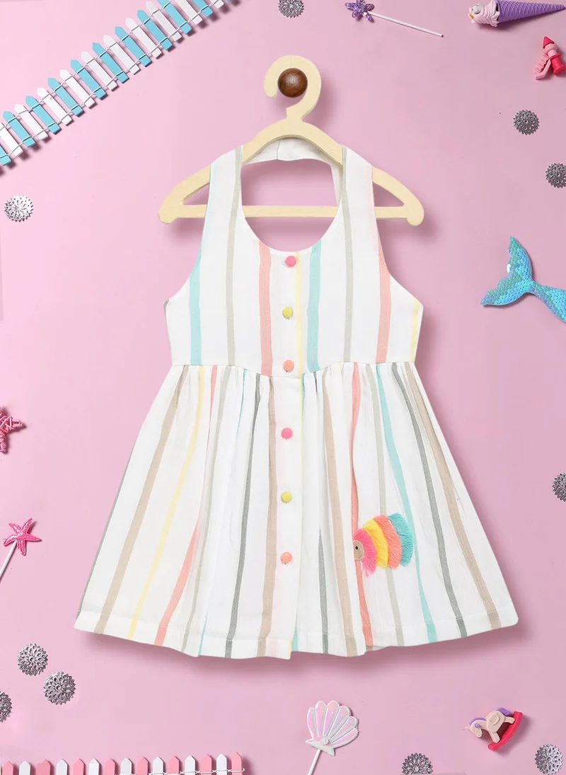 Nautinati Girls' Button-down Applique Striped Dress